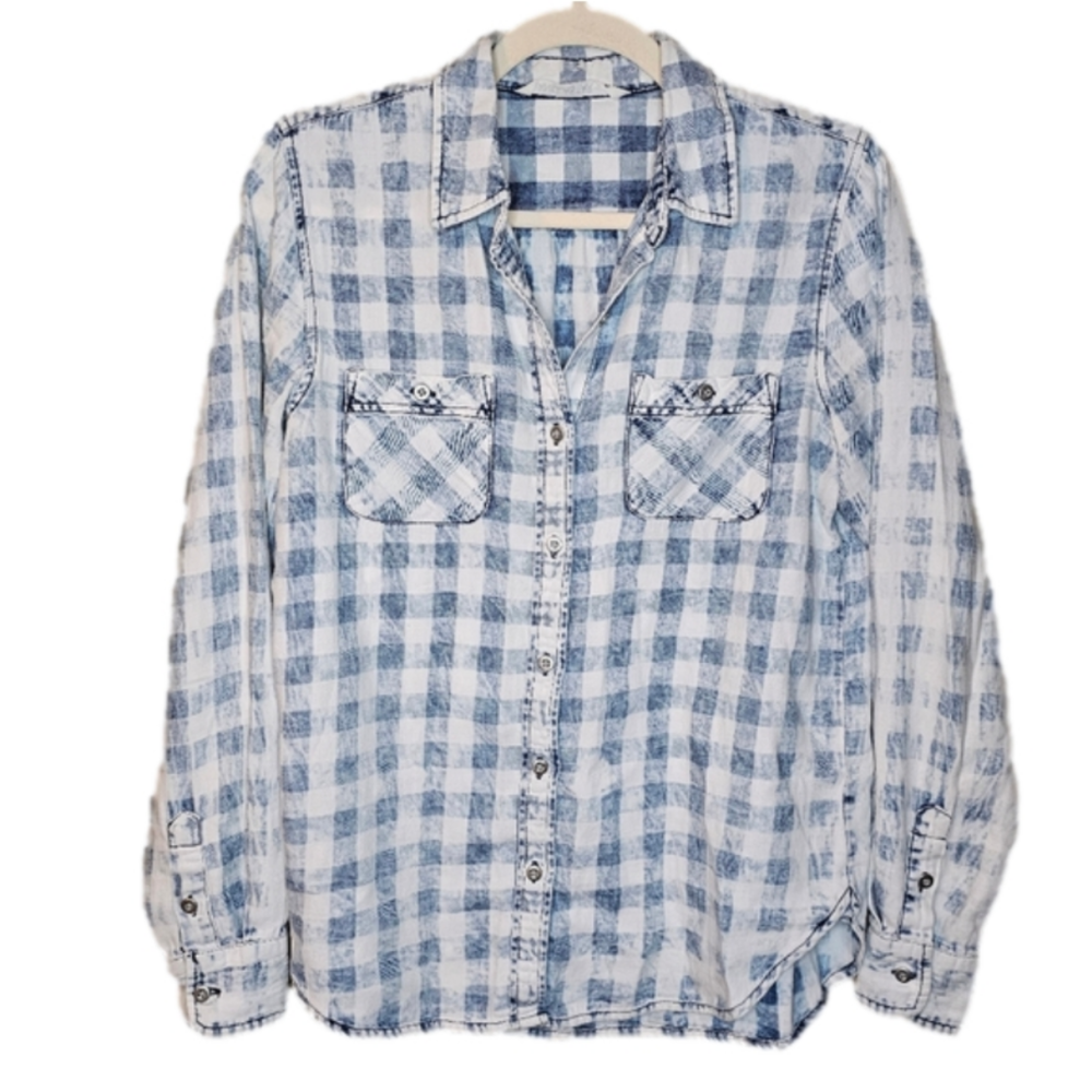 Vanilla Star Faded Checkered button down Long sleeve top Size Small